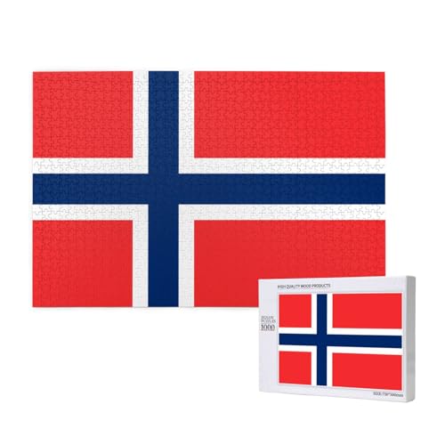 Puzzle mit norwegischer Flagge, 1000 Teile, Holzpuzzle für Familie, Freunde, Heimdekoration, Wandkunst, 29,5 x 50 cm von PHAYAH