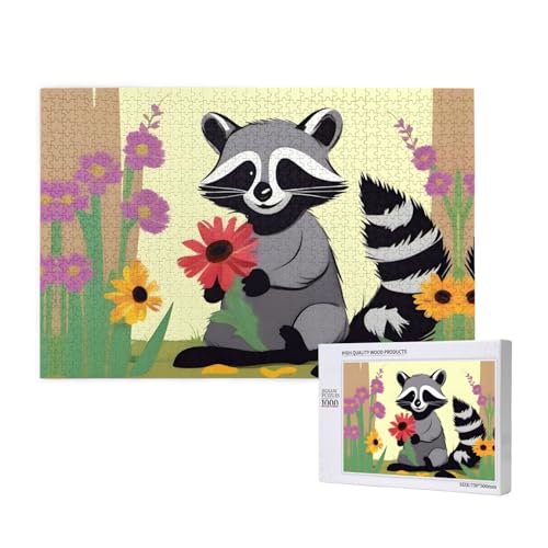 Raccoon with Flowers Puzzles 1000 Piece For Jigsaw Puzzle Wooden Puzzle Forfamily Friend Home Decor Wall Art 29.5 X 19.7 In von PHAYAH