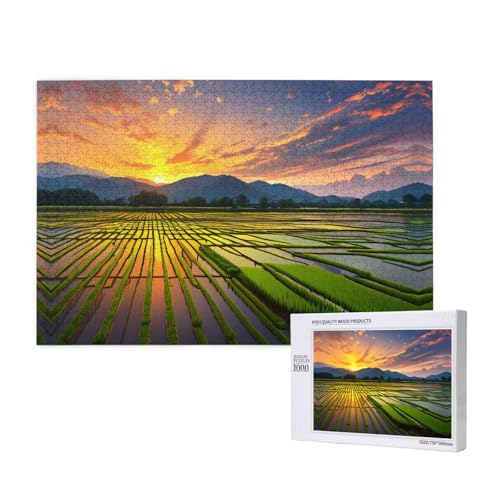 Rice Paddy Feld-Sonnen-Puzzle, 1000 Teile, für Puzzle, Holzpuzzle für Familie, Freunde, Heimdekoration, Wandkunst, 75 x 50 cm von PHAYAH