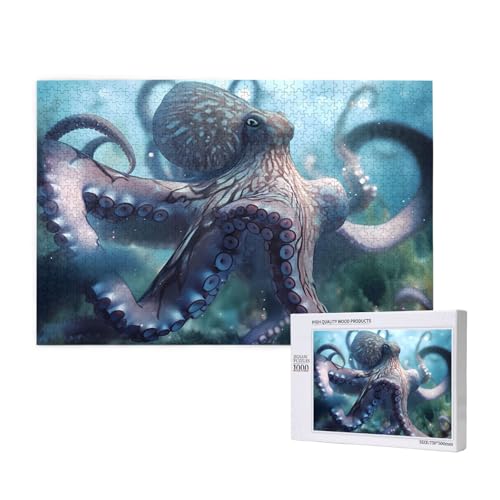 Riesiges Oktopus-Puzzle, 1000 Teile für Puzzle, Holzpuzzle für Familie, Freunde, Heimdekoration, Wandkunst, 75 x 50 cm von PHAYAH