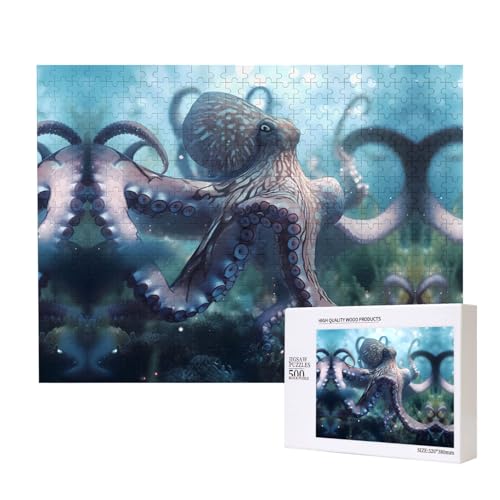 Riesiges Oktopus-Puzzle, 500 Teile für Puzzle, Holzpuzzle für Familie, Freunde, Heimdekoration, Wandkunst, 50,4 x 38,1 cm von PHAYAH