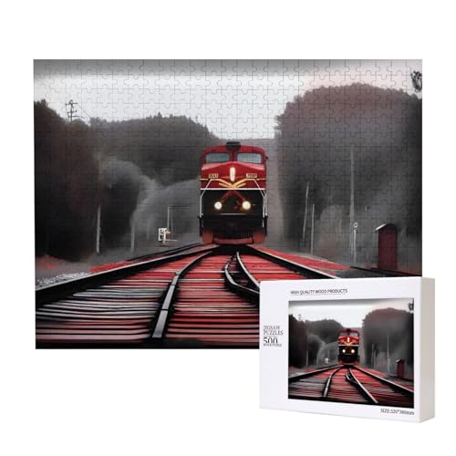 Rote Eisenbahn-Puzzle, 500 Teile, für Puzzle, Holzpuzzle für Familie, Freunde, Heimdekoration, Wandkunst, 50,4 x 38,1 cm von PHAYAH