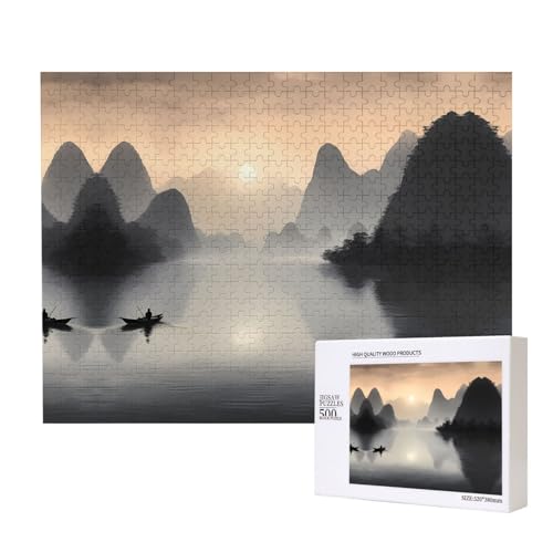 Sansui, japanische Firmen-Puzzle, 500 Teile für Puzzle, Holzpuzzle für Familie, Freunde, Heimdekoration, Wandkunst, 50 x 38 cm von PHAYAH