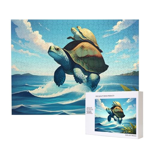 Schildkröte Ozean Meer Puzzles 500 Teile für Puzzle Holzpuzzle für Familie Freund Home Decor Wandkunst 50,4 x 38,1 cm von PHAYAH