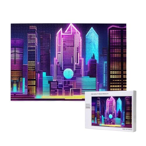 Sci-Fi-Stadt-Puzzle, 1000 Teile für Puzzle, Holzpuzzle für Familie, Freunde, Heimdekoration, Wandkunst, 75 x 50 cm von PHAYAH