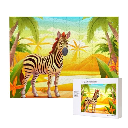 Tropisches Zebra-Puzzle, 500 Teile für Puzzle, Holzpuzzle für Familie, Freunde, Heimdekoration, Wandkunst, 50,4 x 38,1 cm von PHAYAH