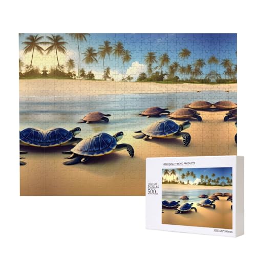 Turtles On The Beach Puzzles 500 Teile für Puzzle, Holzpuzzle für Familie, Freunde, Heimdekoration, Wandkunst, 20,4 x 38,1 cm von PHAYAH