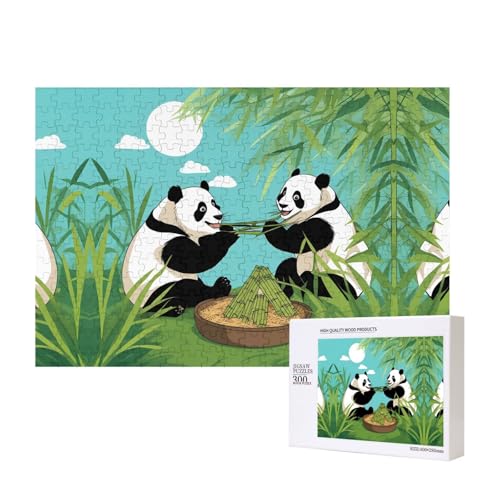 Two Cute Big Pandas Puzzles 300 Teile für Puzzle, Holzpuzzle für Familie, Freunde, Heimdekoration, Wandkunst, 15,7 x 27,9 cm von PHAYAH