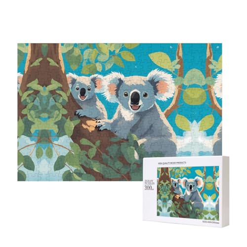 Two Happy Koalas Puzzles 300 Teile für Puzzle, Holzpuzzle für Familie, Freunde, Heimdekoration, Wandkunst, 15,7 x 27,9 cm von PHAYAH