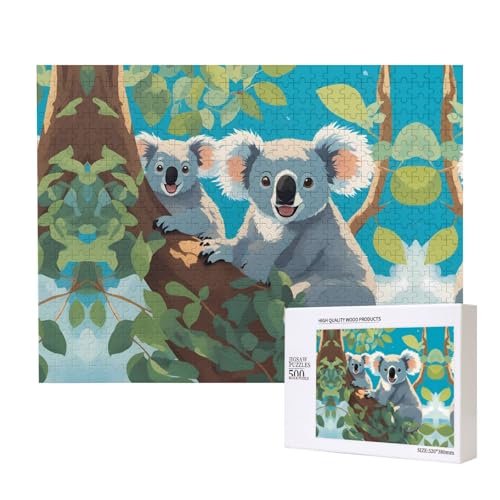 Two Happy Koalas Puzzles 500 Teile für Puzzle, Holzpuzzle für Familie, Freunde, Heimdekoration, Wandkunst, 20,4 x 38,1 cm von PHAYAH