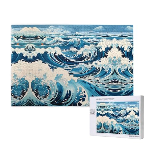 Ukiyo-E Stil Wellen Puzzles 1000 Teile für Puzzle Holzpuzzle für Familie Freund Home Decor Wandkunst 29,5 x 50 cm von PHAYAH