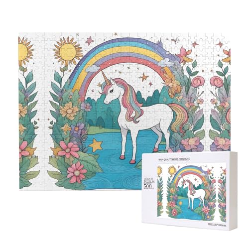 Unicorns by The River Puzzles 500 Teile für Puzzle, Holzpuzzle für Familie, Freunde, Heimdekoration, Wandkunst, 20,4 x 38,1 cm von PHAYAH