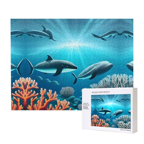 Wale unter dem Meer Puzzles 500 Teile für Puzzle, Holzpuzzle für Familie, Freunde, Heimdekoration, Wandkunst, 20,4 x 38,1 cm von PHAYAH