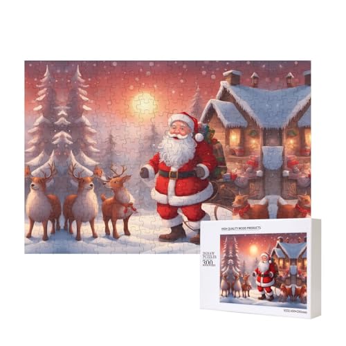 Winter-Weihnachtsmann-Puzzle, 300 Teile für Puzzle, Holzpuzzle für Familie, Freunde, Heimdekoration, Wandkunst, 15,7 x 27,9 cm von PHAYAH