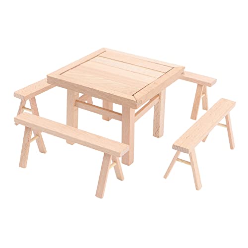 PHENOFICE 1 Satz Zusammengebaute Holztische und Stühle Puppenhaus-Miniatur-Ornament Mini-Puppenhausmöbel kinderzimmer zubehör Kinder holzspielzeug Bauspielzeug aus Holz Montagespielzeug von PHENOFICE