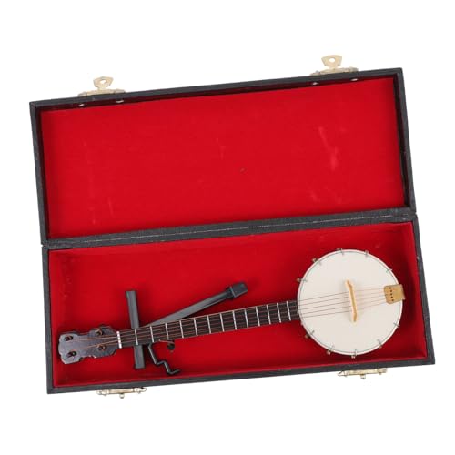 PHENOFICE 1 Satz Banjo-Modell Miniatur-puppenhausartikel Musikinstrument Miniatur Mit Koffer Mini-Banjo Miniatur-puppenhausmodell Hackbrett-Instrument Banjo-Fall Saiten (kupferdraht) von PHENOFICE