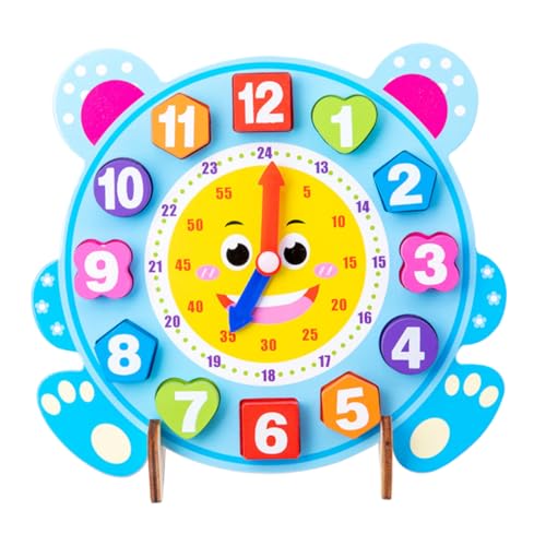 PHENOFICE 1 Satz Cartoon-Uhr Uhr Spielzeug Kinderspielzeug Spielzeug mit Zahlenuhr Uhr kognitives Spielzeug kinderlernuhren Kinder Puzzle Holzuhr Lernuhr aus Holz Cartoon-Lernspielzeug Blue von PHENOFICE