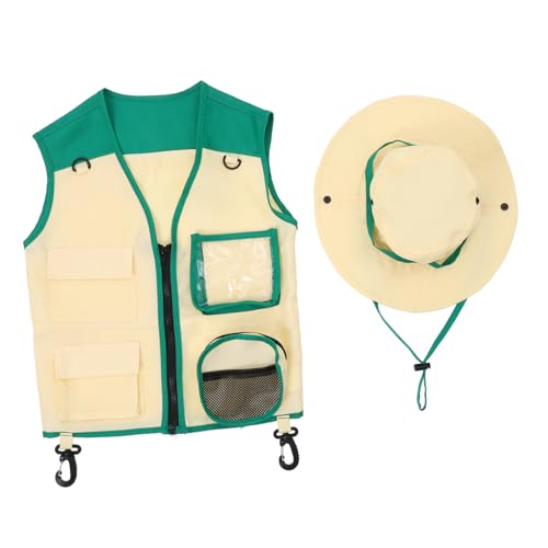 PHENOFICE 1 Satz Entdeckerkleidung Kinderanzüge Outdoor-Hut Kinderweste Outdoor-erkundungshut Für Kinder Kinder-Kits Entdeckerweste Für Kinder Outdoor-abenteuerset Kinderhüte Polyester Green von PHENOFICE