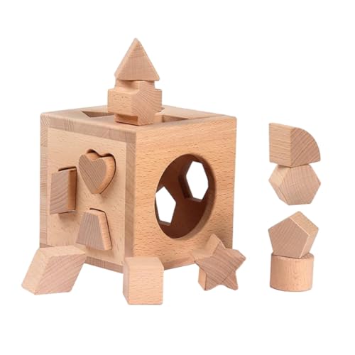 PHENOFICE 1 Satz Form-Puzzle-Box Spiele Zum Sortieren Von Geometrie Geometrie-passendes Spielzeug Gehirnspielzeug Formpassendes Spielzeug Shape-sortierer-würfel Puzzle-Spielzeug Holz von PHENOFICE