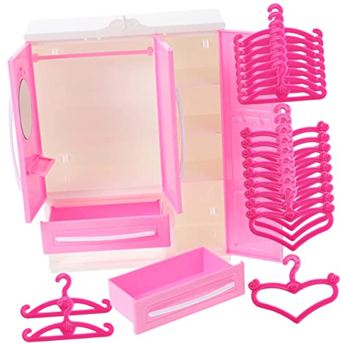 PHENOFICE 1 Satz Kleiderschrank Mit DREI Seiten Kleiderbügel Für Babys Miniaturmöbel Puppenmöbel Mini-kleiderbügel Hemdenbügel Schrank Für Puppen Us-zubehör Puppenhaus Babygarderobe Rosy Abs von PHENOFICE