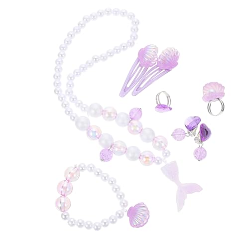 PHENOFICE 1 Satz Mädchenschmuck mädchen schmuck Muscheldekor Perlendekor clipohrringe für Kinder Set for Meerjungfrau Halskette Meerjungfrau Armband Plastik Violett von PHENOFICE