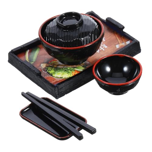 PHENOFICE 1 Satz Mini Japanisches Puppenhaus Puppenhausmöbel Miniatur-Sushi-Figuren Für Mädchen Badezimmereimer Mit Deckel Kleine Tonne Saugplatte Babylöffel Plastik Black von PHENOFICE