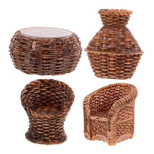 PHENOFICE 1 Satz Mini-Tisch- Und Stuhlmodell Wohnkultur Puppenhaus Rattan Stühle Eincremehilfe Modelle Deko Werkzeug Puppenstubenmöbel Miniaturmöbel Schmücken Mini-möbel Light Brown Harz von PHENOFICE