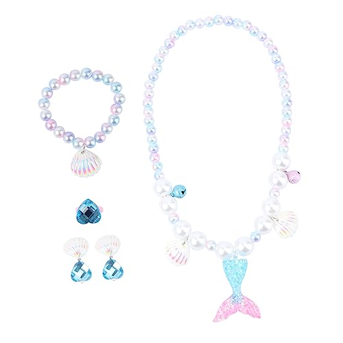 PHENOFICE 1 Satz Perlenkette Armband -Set Kinderschmuck Kinderarmbänder Meerjungfrau Cosplay Schmuck kinderringe schellenkranz Kinder süße Halskette Meerjungfrau Halskette Harz Blue von PHENOFICE