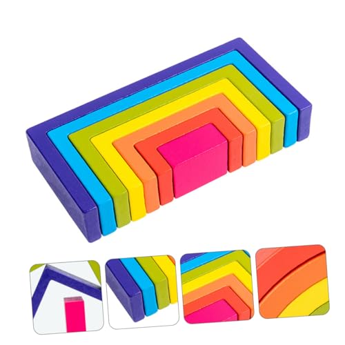 PHENOFICE 1 Satz Quadratische Regenbogen-bausteine Spielzeug Geometrischer Block Kindergartenbedarf Bausteine ​​Bauen Colorful Hölzern von PHENOFICE