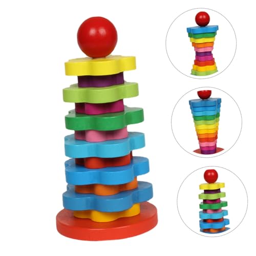 PHENOFICE 1 Satz Regenbogenturm Lernspielzeug Für Kinder Kinderspielzeug Kinder Spielset Regenbogen-stapelblöcke Regenbogensäule Spielzeug Regenbogen Stapelringe Hölzern von PHENOFICE