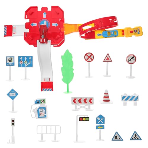 PHENOFICE 1 Set Kinderspielzeug Rennbahn Mit Feuerwehrwagen Und Rutschfahrzeug Bausatz Für Spielzeugpark Mit Gleisen Für Kreatives von PHENOFICE