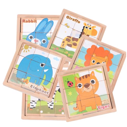 PHENOFICE 1 Satz sechsseitige Malbausteine Stapelspielzeug Kindergarten Sortierrätsel Kinder Puzzle rätselbuch Kinder Babyblöcke Kleinkindspielzeug Lernpuzzles aus Holz Cartoon-Puzzle von PHENOFICE