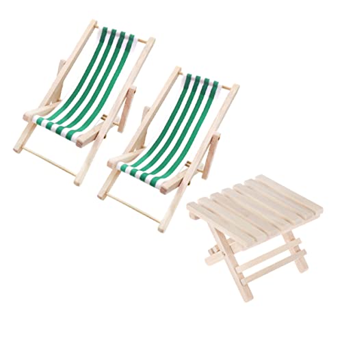 PHENOFICE 1 Set 1/12 Miniaturmöbel Holz Loungesessel Und Klappbarer Strandtisch Mini Deko Für Kinder 2 Loungesessel Grün Ideal Für Miniatur Strandlandschaften Und Kreative von PHENOFICE