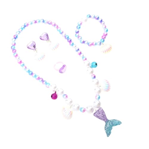 PHENOFICE 1 Set Kinder Halskette Kinder Armbänder Mädchen Accessoires Creolen Für Mädchen Meerjungfrau Ring Kinder Einhorn Armband Perlenarmbänder Schmuck Halsschmuck Regenbogen von PHENOFICE