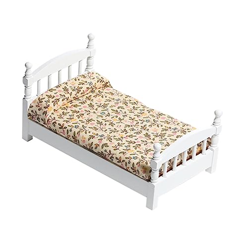 PHENOFICE Miniatur 1pc Puppenhaus Zubehör Einzelbett Modell Elegante Blumenmuster von PHENOFICE