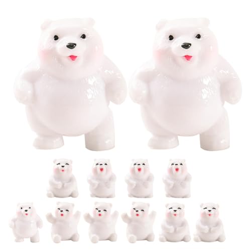 PHENOFICE 12 Kleine Landschaftsornamente Mini Bär Deko Bären Miniaturfiguren Miniatur Bär Zierbär Garten Miniatur Ornament Winziger Bär Mini Bär Ornament Weißes Harz von PHENOFICE