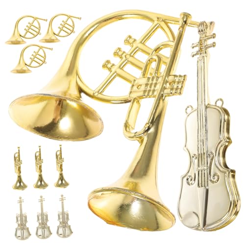 PHENOFICE 12St Musikinstrumentenmodell Violine Christbaumschmuck Mini-Weihnachtsbäume Weihnachts Party weihnachtsbaumdeko Mini-Trompete Ornamente für Musikinstrumente Plastik Golden von PHENOFICE