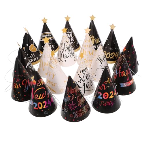 PHENOFICE 18 Stk Papierhut für das neue Jahr Partykegelhüte Glitzerkegelhüte caps für kinder weihnachts party kloburste Partyhüte aus Papier für das neue Jahr Papierhüte des neuen Jahres von PHENOFICE