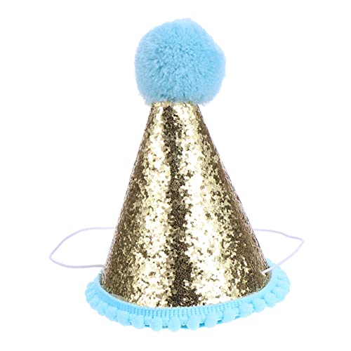 PHENOFICE 1Stk Kindergeburtstagsmütze Kegelhut aus Papier pom ball kappe -Partyhut partyhüte kinder party zubehör kinder Pailletten Geburtstag Party-Foto-Requisite Gummiband Blue von PHENOFICE