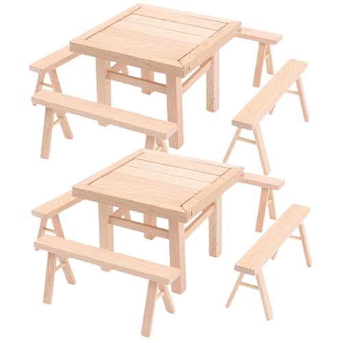 PHENOFICE Puppenhausmöbel Puppenmöbel 2 Sets Handgefertigte Holzspielzeug Öbel DIY Tisch Und Stühle Modelle Für Puppenhaus Puzzle Für Kreatives Holzspielzeug Öbel Puzzle Für von PHENOFICE