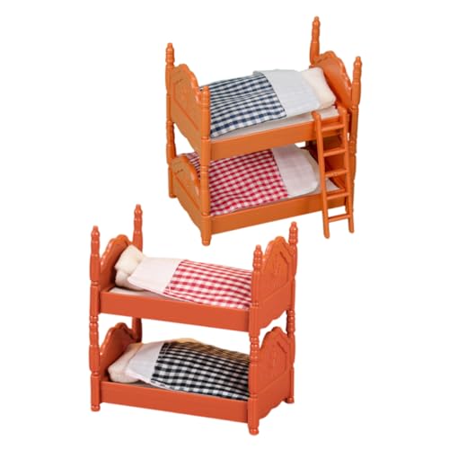 PHENOFICE 2 Sätze Mini Etagen Bett Zubehör Für Miniaturpuppenhäuser Kleines Möbelmodell Puppenbett Bereich Teppich Wanddekoration Feengartenfiguren Miniatur-etagenbett Puppenhausbett Plastik von PHENOFICE