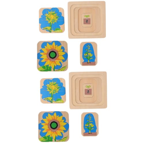 PHENOFICE 2 Sätze Puzzle Aufwachsen Tierischer Lernblock Denksportaufgaben Für Kinder Kognitives Lernspielzeug Spielzeug Für Den Lebenszyklus Von Sonnenblumen Kleinkindspielzeug Hölzern von PHENOFICE