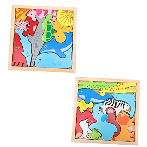 PHENOFICE 2 Sätze tierisches dreidimensionales Puzzle Lernspielzeug für Kinder 3D-Puzzle Tier-Matching-Spiel Tiere Cartoon-Puzzle Kinder Puzzle kinderpuzzle Holzpuzzle Puzzle-Spielzeug von PHENOFICE