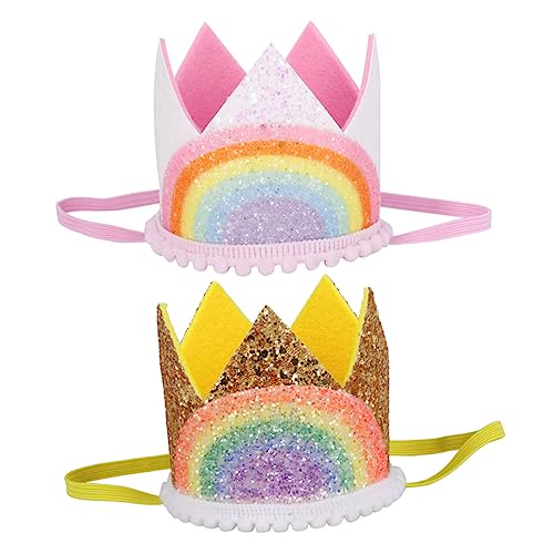 PHENOFICE 2 Stück Kinder Geburtstagsmütze Geburtstagsparty Stirnband Kinder Partyhut Krone Kopfschmuck Regenbogen Geburtstags Stirnband Regenbogen Geburtstagskrone Mädchenkrone von PHENOFICE