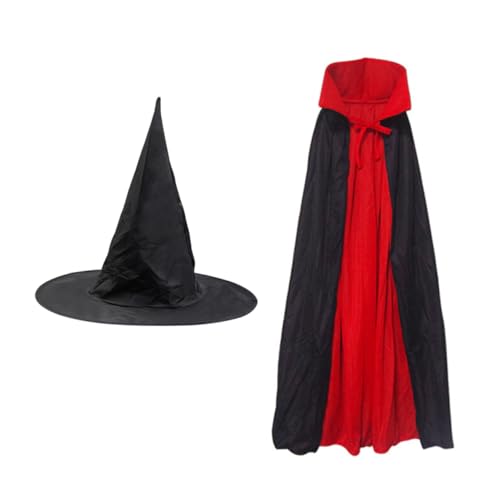 PHENOFICE 2-Teiliges Set Zauberer Kleidung Halloween Costume Halloween Kleidung Halloween kostpm Costume Zauberer Cosplay Umhang Kapuzenumhang Zauberer Umhänge Zauberer Kostüm Black von PHENOFICE