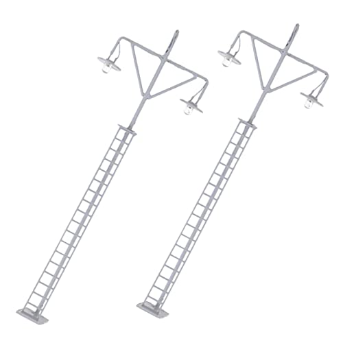 PHENOFICE 2St Modell Gartenleuchte Eisenbahnlampendekor Gittermastlampe Mini-Light-Modell Modellbau-Lampen Modellbau-Zubehör kleines helles Dekor Miniatur-Eisenbahnlampe Edelstahl Plus abs von PHENOFICE