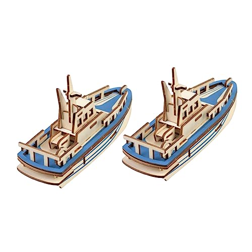 PHENOFICE 2St Rettungsboot-Puzzle nautisches Segelboot Kinder rätsel DIY-Puzzle-Schiff Puzzlespiel Kinder Puzzle rätselbuch Kinder Flugzeugpuzzles aus Holz 3D-Puzzles für Kinder Bambus Blue von PHENOFICE