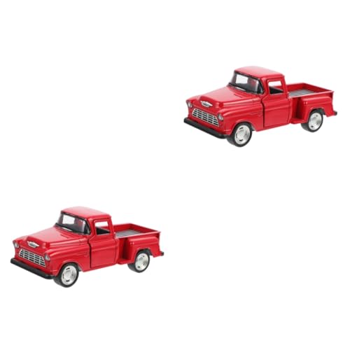 PHENOFICE 2st Pickup-Truck-Modell Alte LKW-Dekoration Pickup-Truck-Spielzeug Pickup-Auto-Figur Blaues Auto Maßstabsgetreues Automodell Kinder-Dirtbike LKW-Modell Fröhlicher LKW Rot Legierung von PHENOFICE