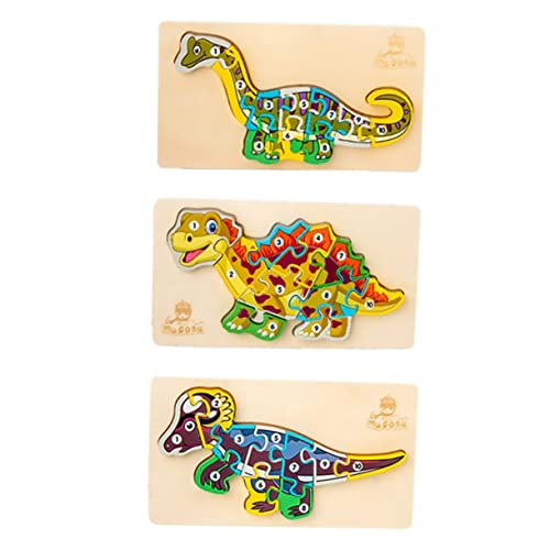 PHENOFICE 3 Sätze Dinosaurier 3D-Puzzle Lernspielzeug Stapelspiele Für Vorschulkinder Gehirnspielzeug Zusammengebautes Tierspielzeug Brettspielzeug Puzzle-Spielzeug Kinderpuzzle Holz von PHENOFICE