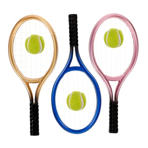 PHENOFICE 3 Sätze Mini-Tennis Schläger Dekor Mini-Flatback-Verzierungen Miniatur Badminton hochzeitsdeko Puppenzubehör Lustiges Mini-Hauswerkzeug Mini-Sachen Mini-Zubehör für Puppen Plastik von PHENOFICE